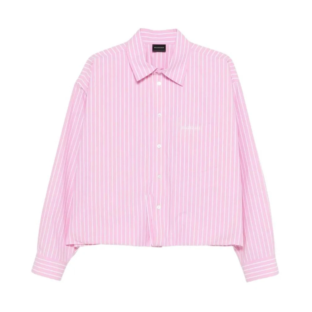 Balenciaga Women's Pink Shirts, M, Cropped Shirt In Cotton Poplin