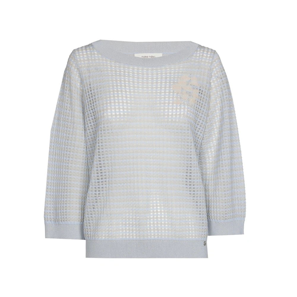 Marie Méro Vrouw Blauw Truien & Vesten Dames, 3XL, Gehaakte Trui Met Geborduurde Bloemen