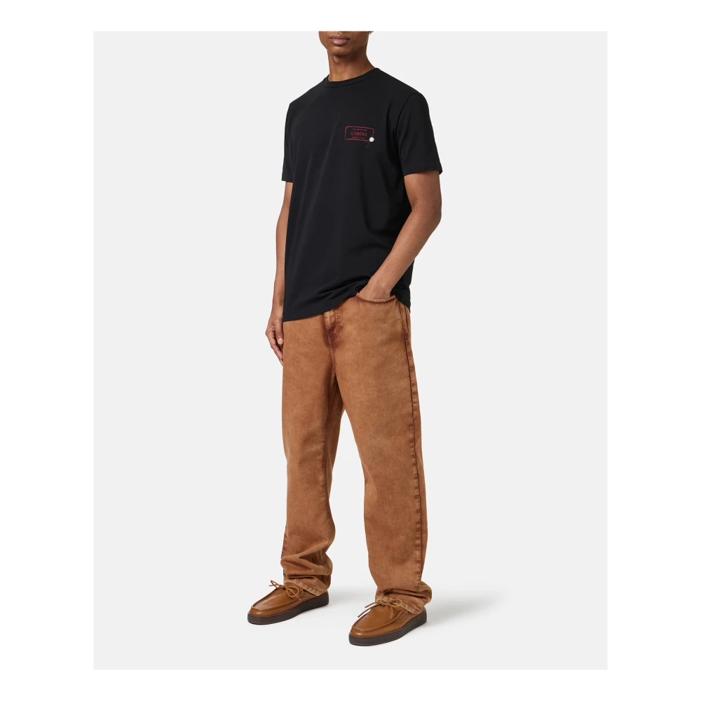 Iceberg Slim-fit zwart stretch katoenen T-shirt met Poppy-print Black Heren