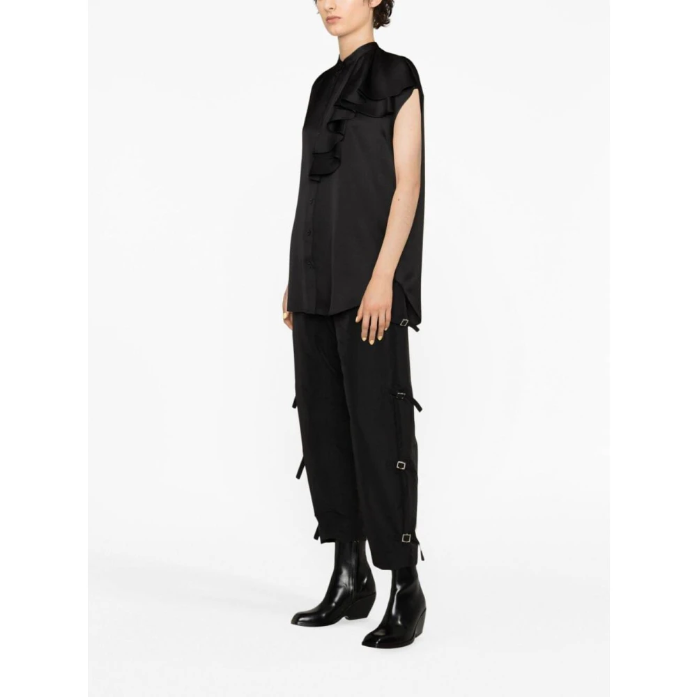 alexander mcqueen Zwarte Zijden Ruffle Shirt Black Dames
