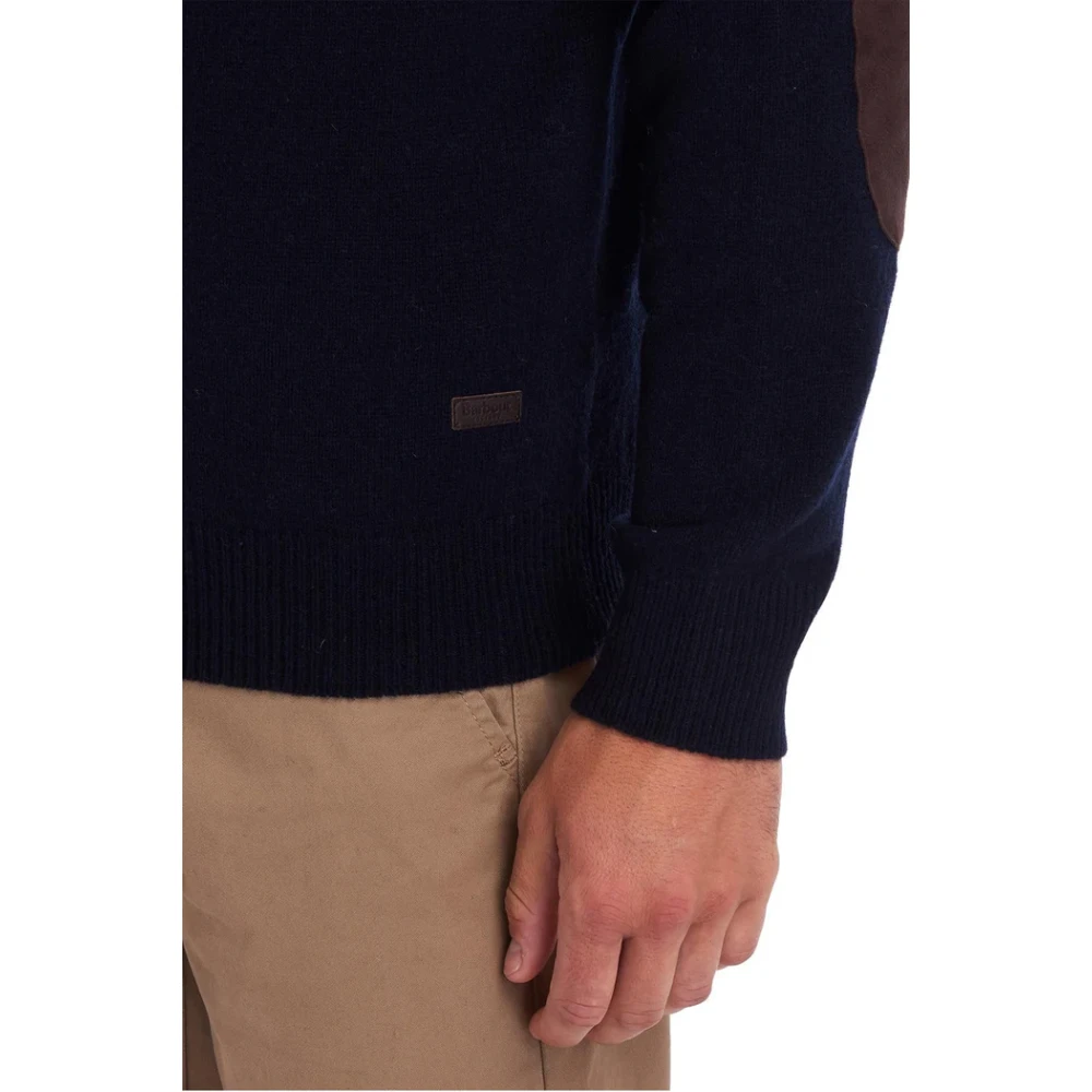 Barbour Blauwe Wollen Trui Elleboog Patches Blue Heren
