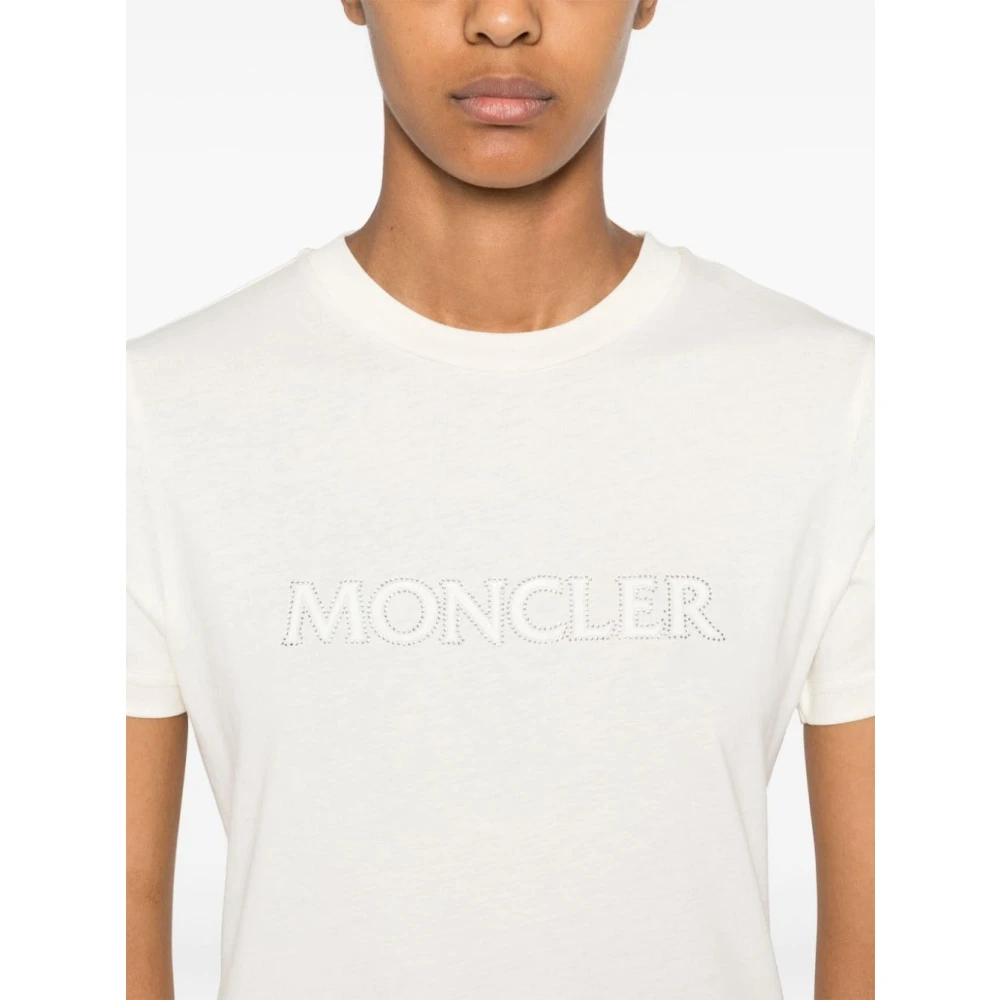Moncler Witte T-shirts en Polos met Kristal Logo White Dames