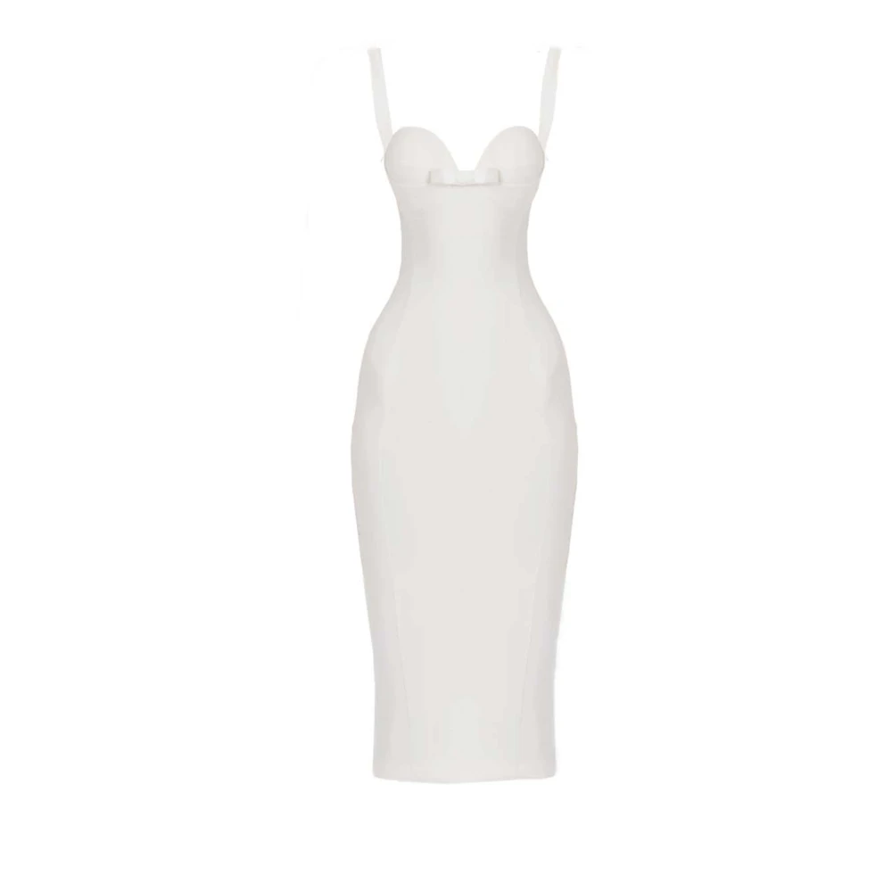 Elisabetta Franchi Midi jurk met split en strik White Dames