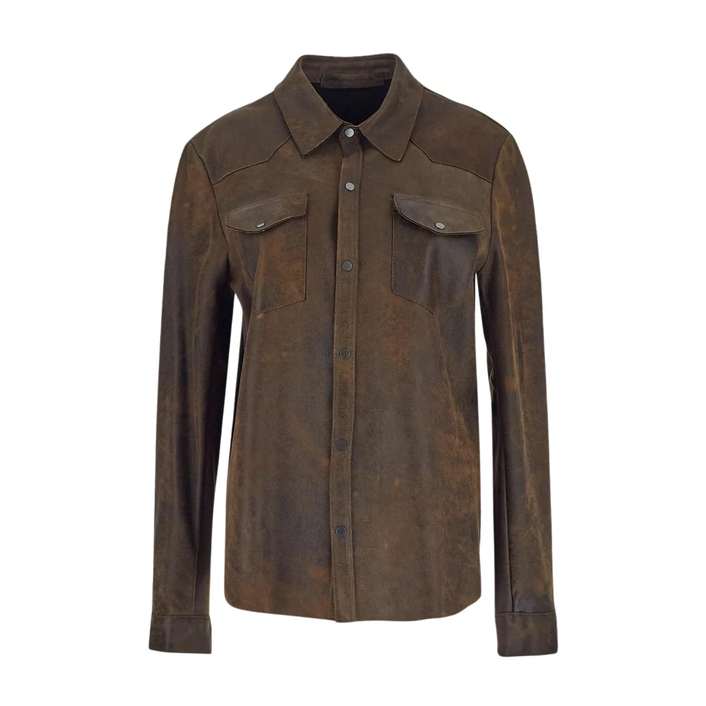 Salvatore Santoro Leren Bay Shirt Brown Heren