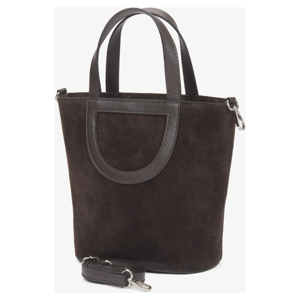 Estro Donkerbruine Bucket Bag voor vrouwen gemaakt van Premium Italiaans Velours Brown Dames