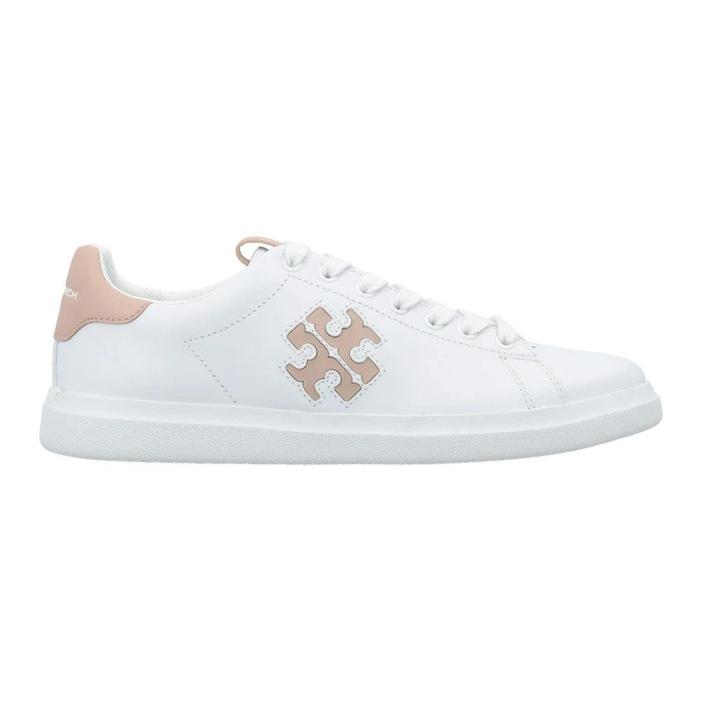 Tory Burch Vit Rosa Sneakers Double T Howell Court White, Dam