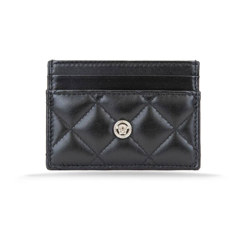 Versace Women's Black Wallets & Cardholders, One Size, Quilted Leather Card Holder
