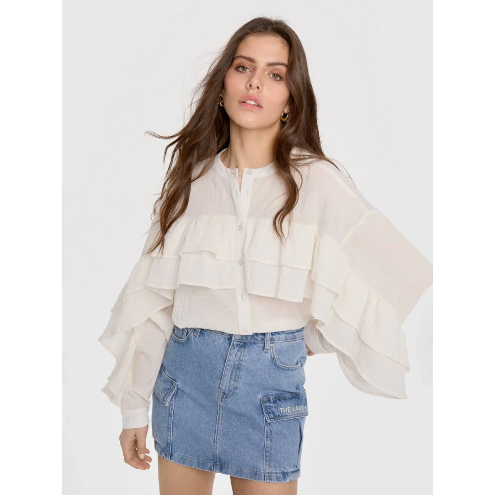 Alix The Label Ruffle Chiffon Blouse Beige Dames