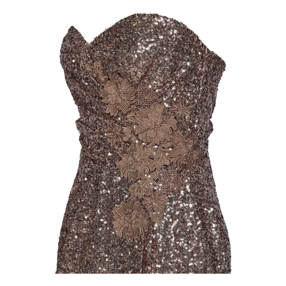 Zuhair Murad Bronzen Bloemenapplicatie Strapless Jurk Brown Dames