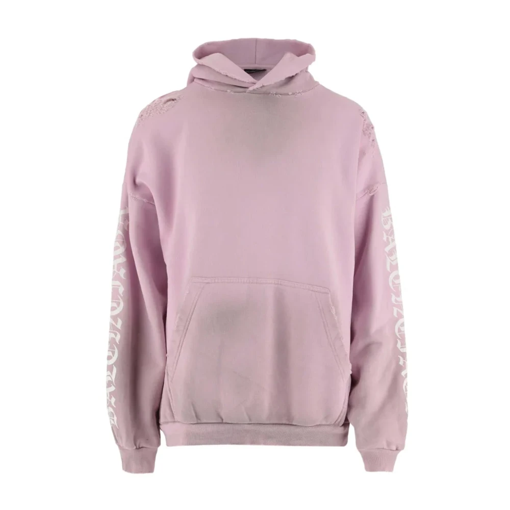 Balenciaga Stencil Hoodie Distressed Vrouwen Pink Dames