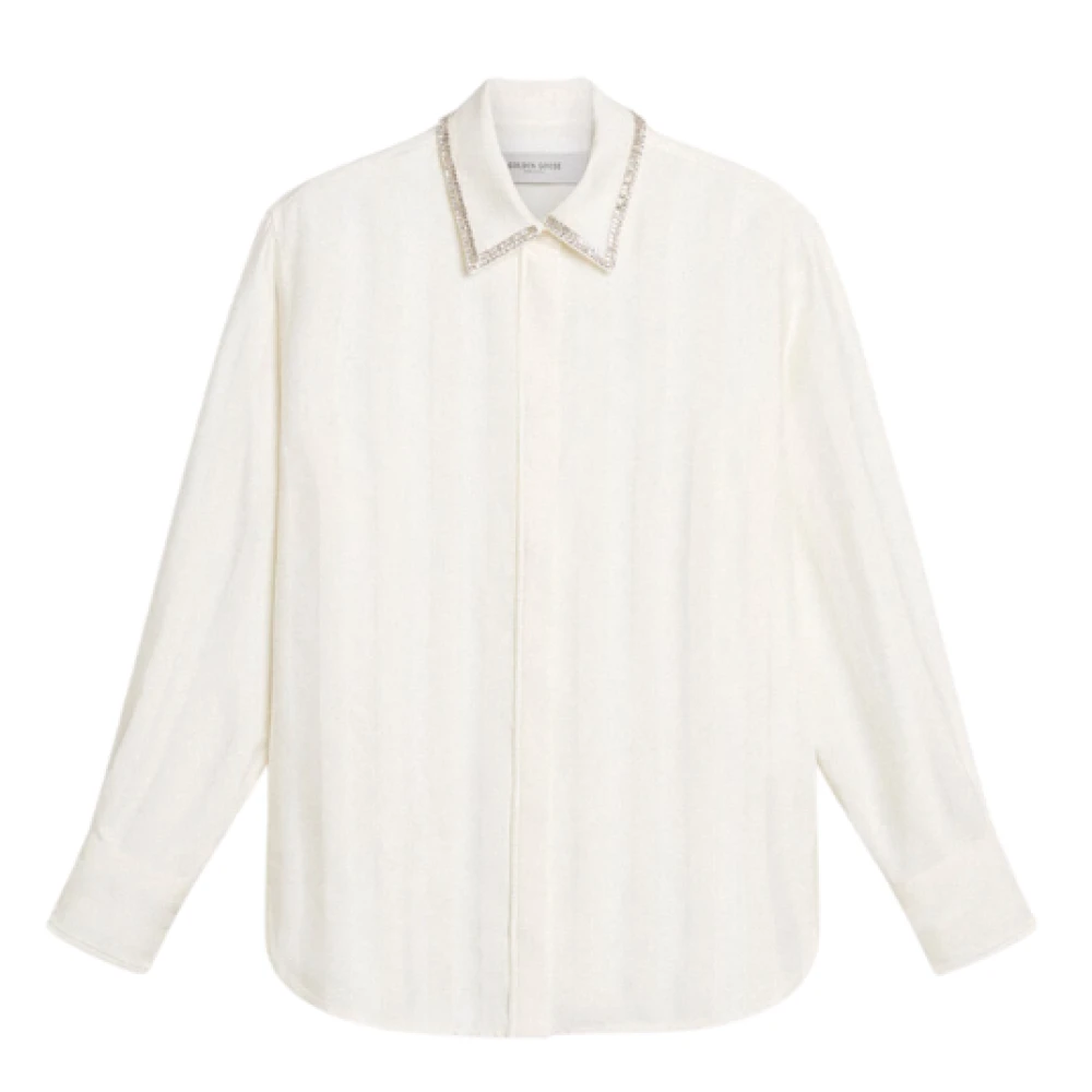 Golden Goose Witte Viscose Shirt met Kristal Detail White Dames
