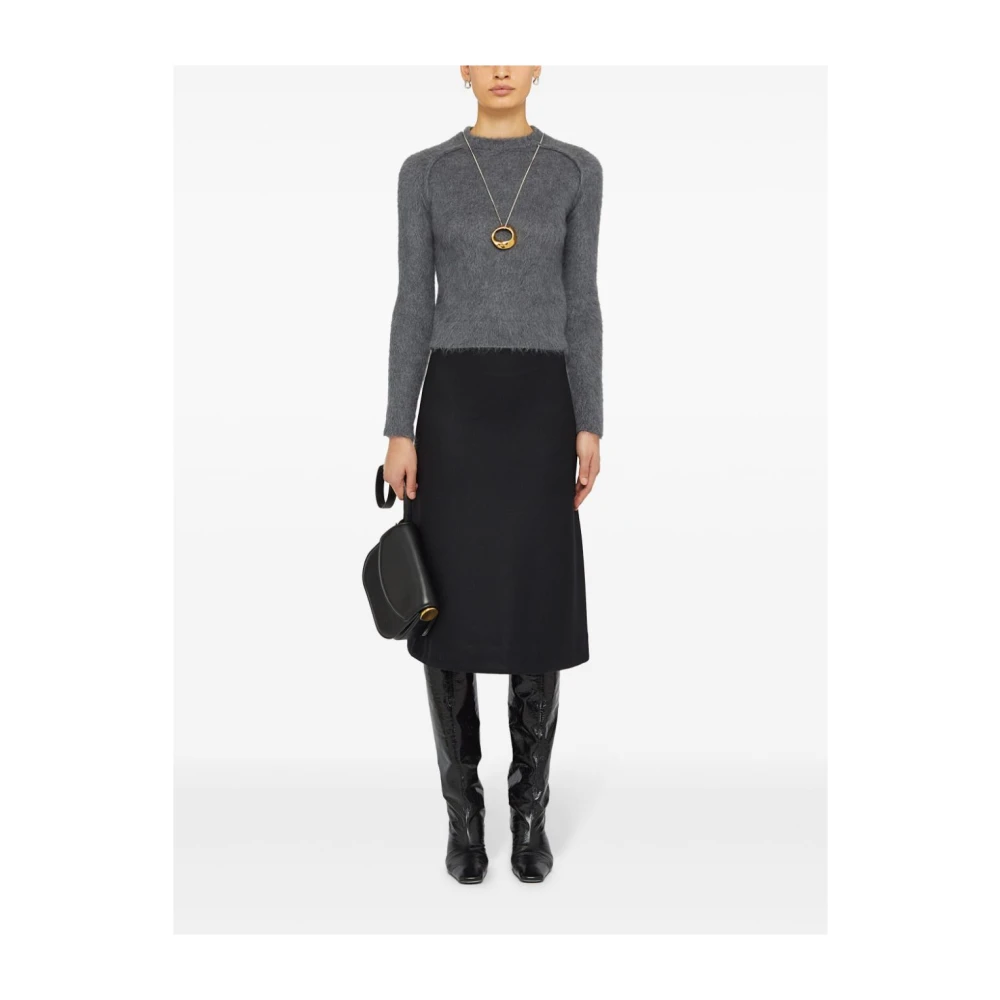 Jil Sander Grijze Crewneck Wol Zijde Trui Gray Dames