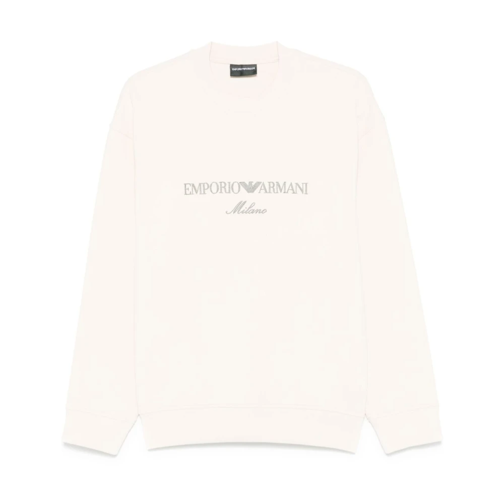 Emporio Armani Men's Beige Sweater With Ribbed Cuffs