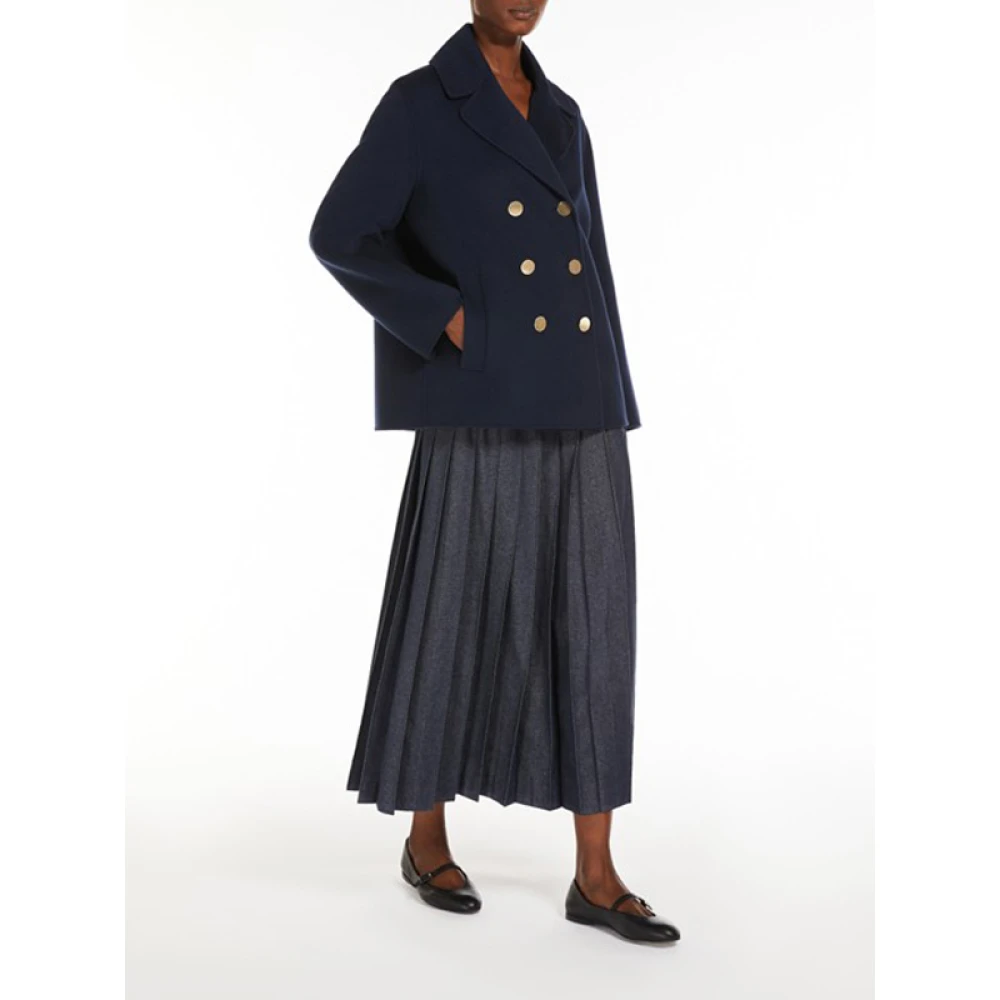 Max Mara Wollen jas met dubbele rij knopen Margot Blue Dames