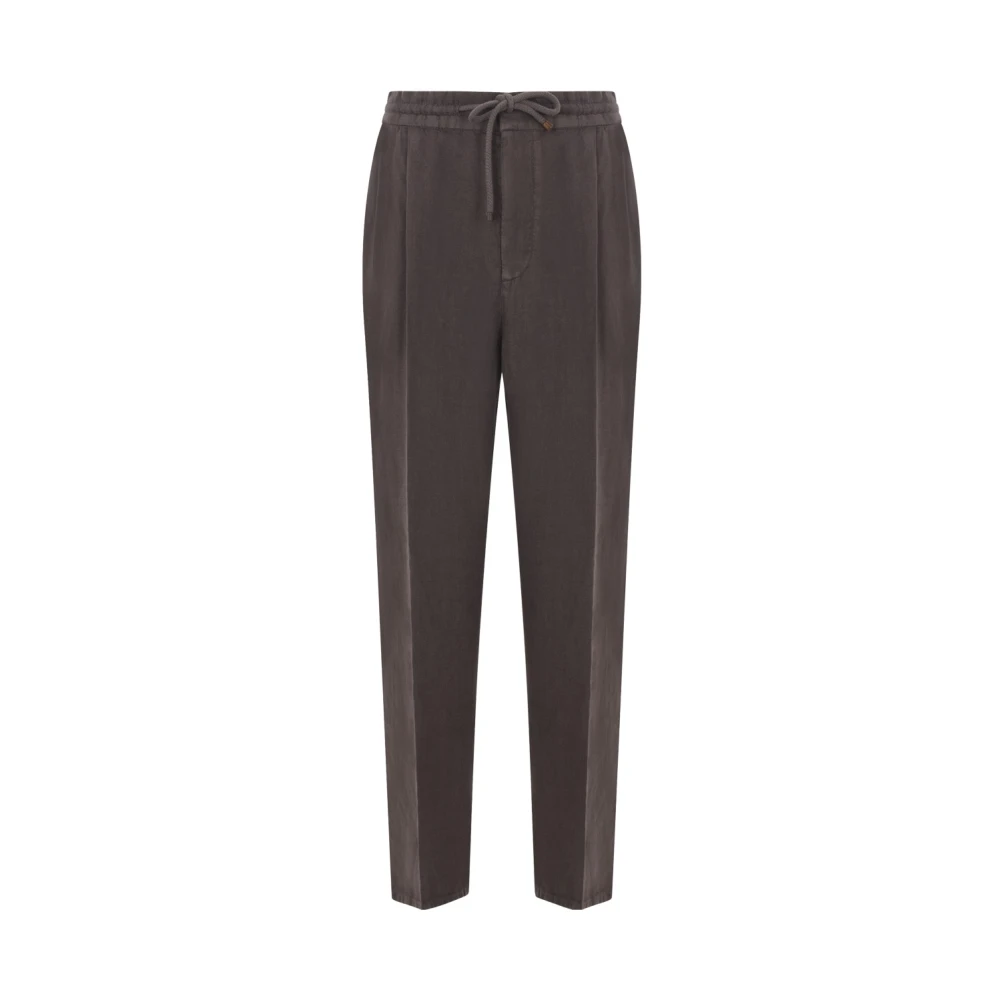 BRUNELLO CUCINELLI Bruin Linnen Gabardine Elastische Taille Broek Brown Heren