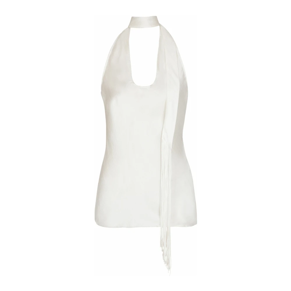 Balmain Mujer Blanco - Top De Satén Con Flecos Y Espalda Descubierta - Tops - M