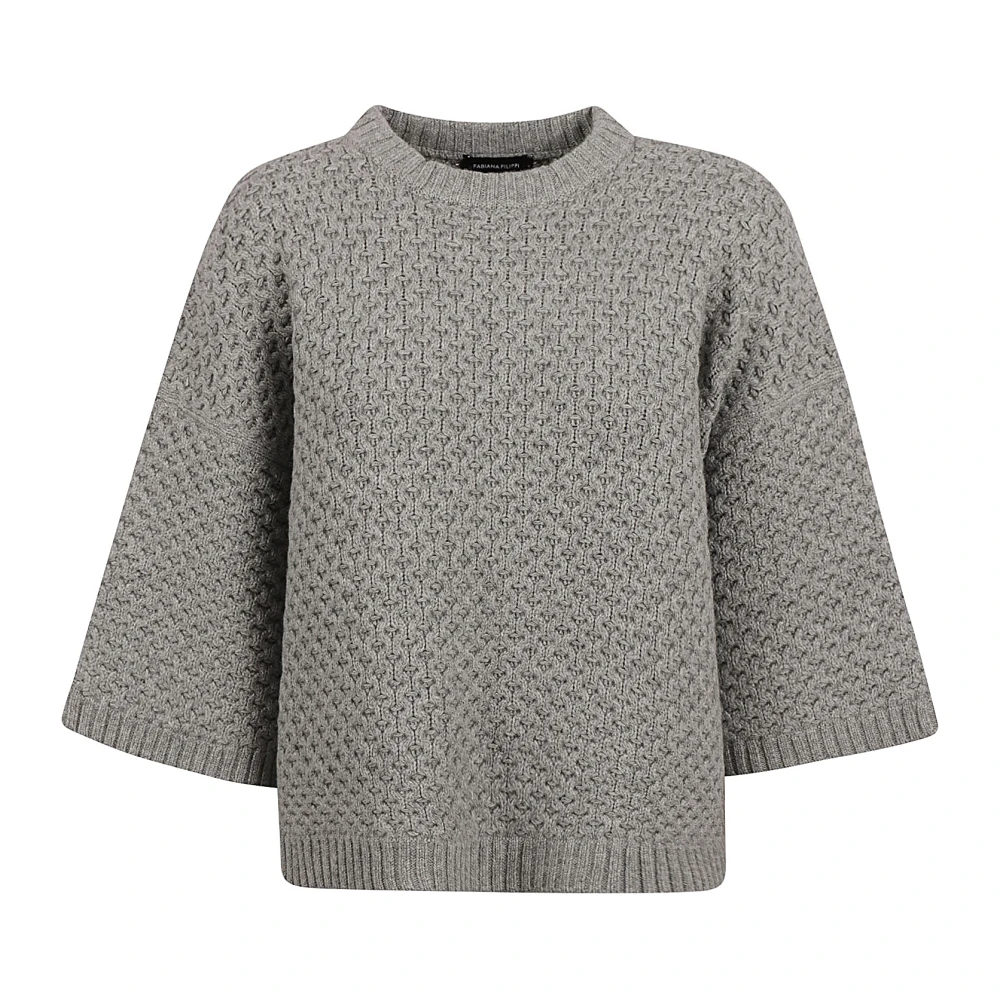 Fabiana Filippi Grid Stitch Knit T-Shirt Gray Dames