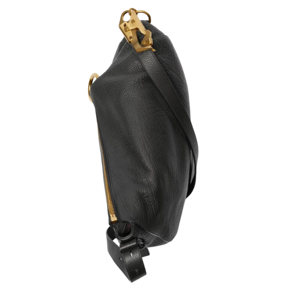 Burberry Middelgrote Zwarte Leren Schoudertas met Gouden Gesp Black Dames