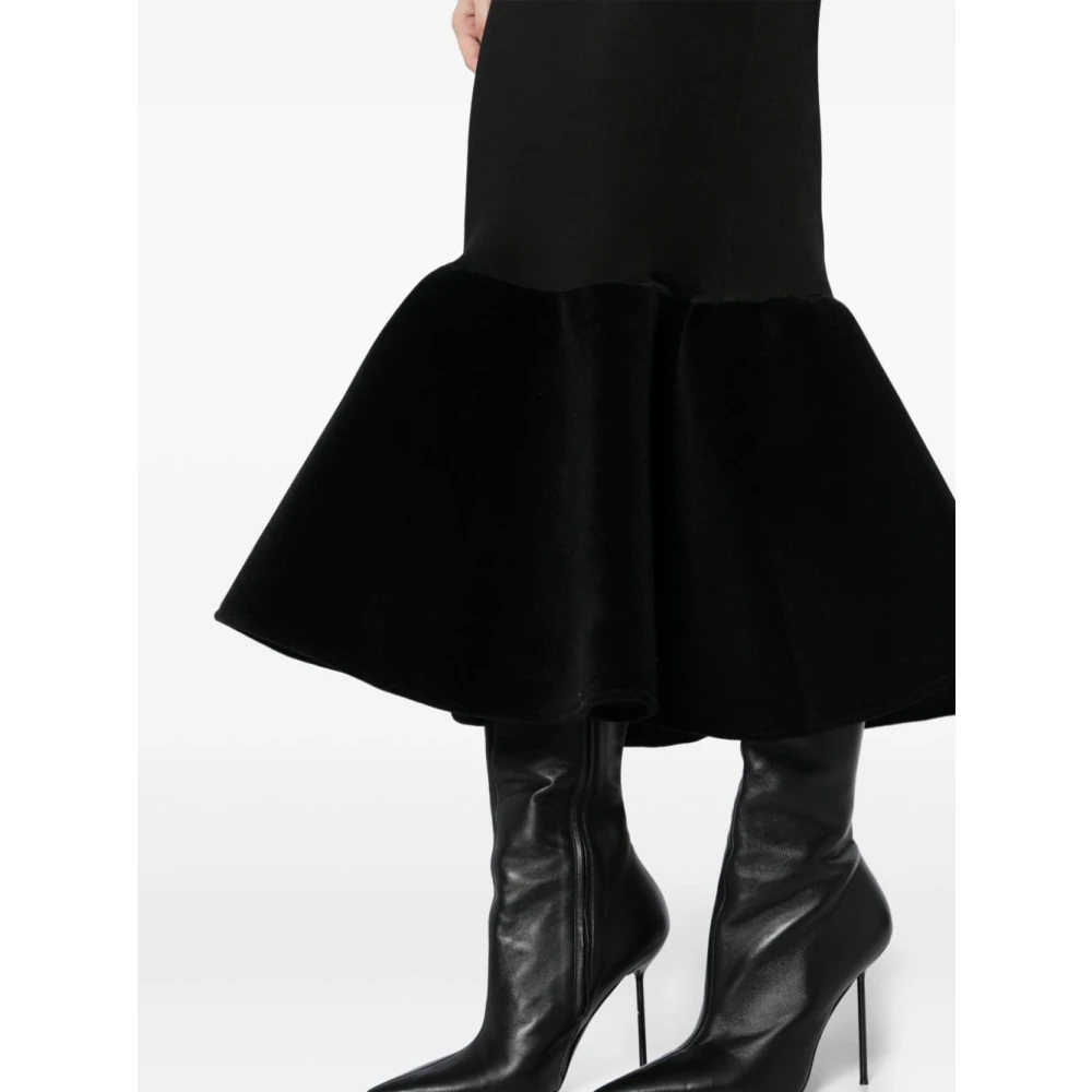 David Koma Zwarte Zeemeermin Silhouet Jurk met Fluweel Trim Black Dames