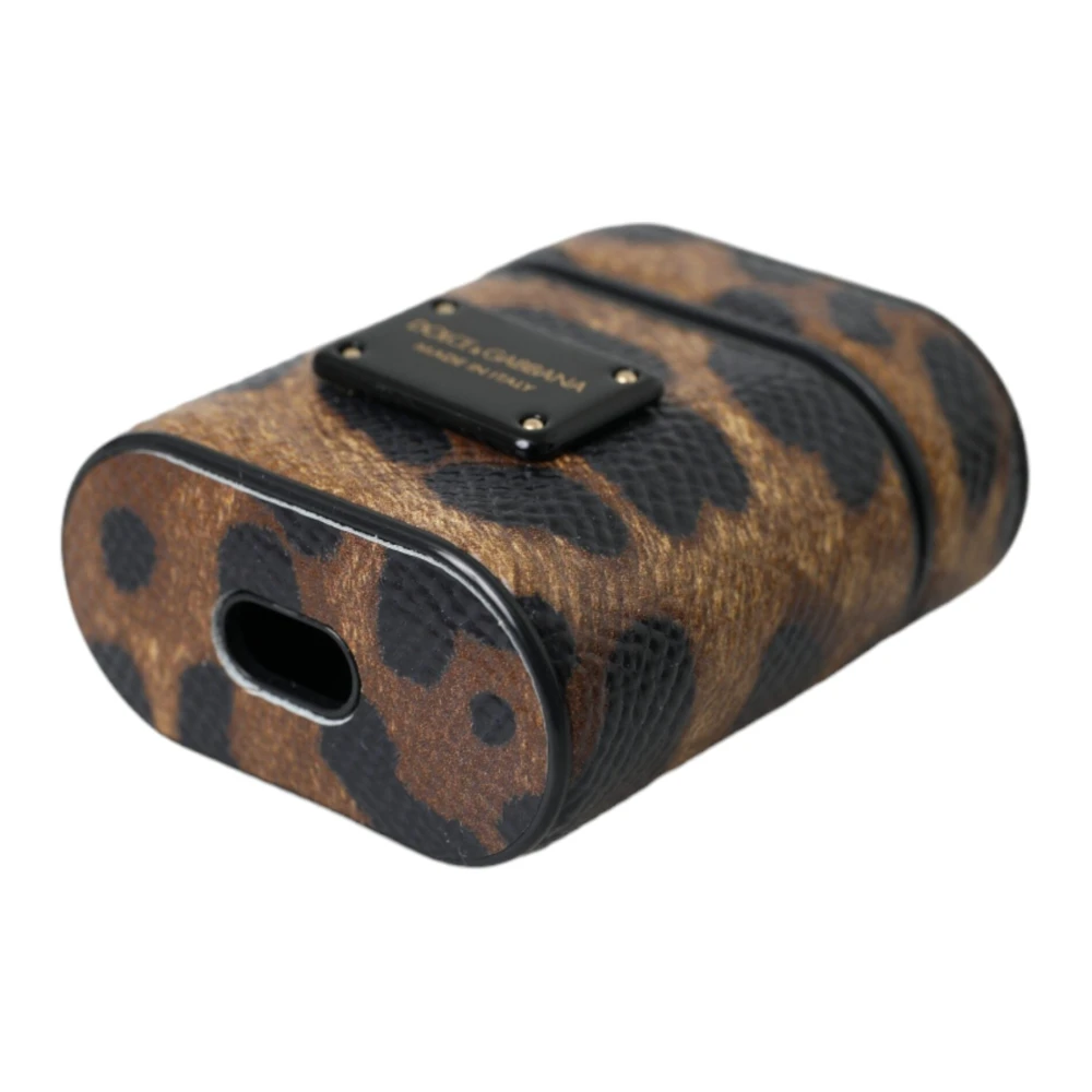 Dolce & Gabbana Luipaard Kalfsleren Airpods Hoesje Brown Unisex