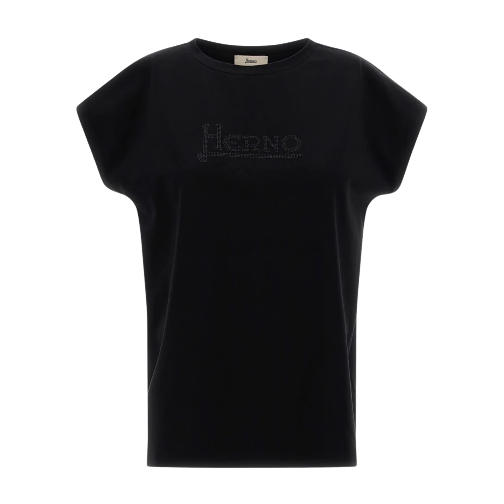 Herno Jersey T-shirt met Rhinestone Logo Black Dames