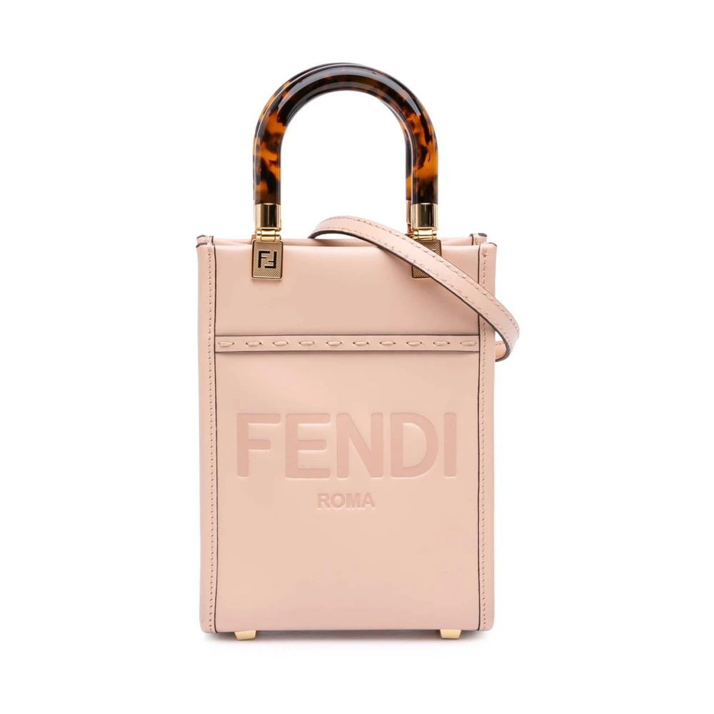 Fendi Vintage Women's Pink Pre-Owned Roma Embossed Leather Satchel Bag