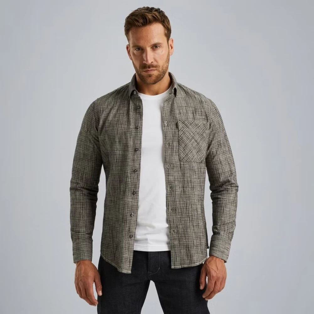PME Legend Slub Overhemd met Ruitpatroon Gray Heren