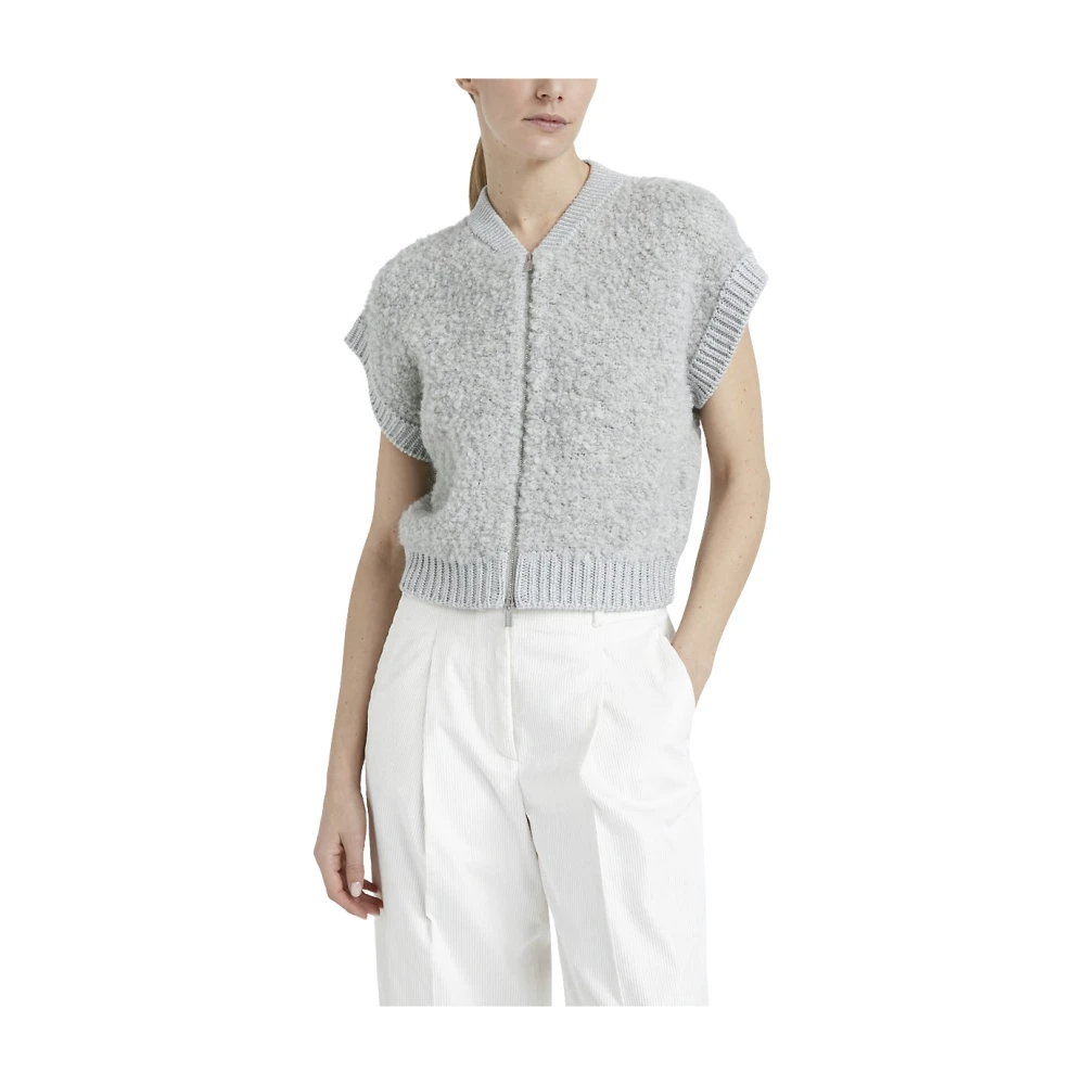 PESERICO Alpaca wol kasjmier zijde en Lurex bouclé ritssluiting vest Gray Dames