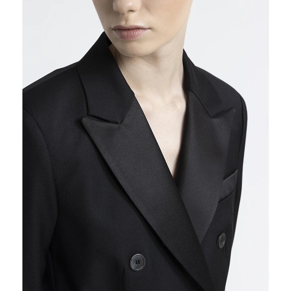 PESERICO Puur wollen twill double-breasted blazer Black Dames