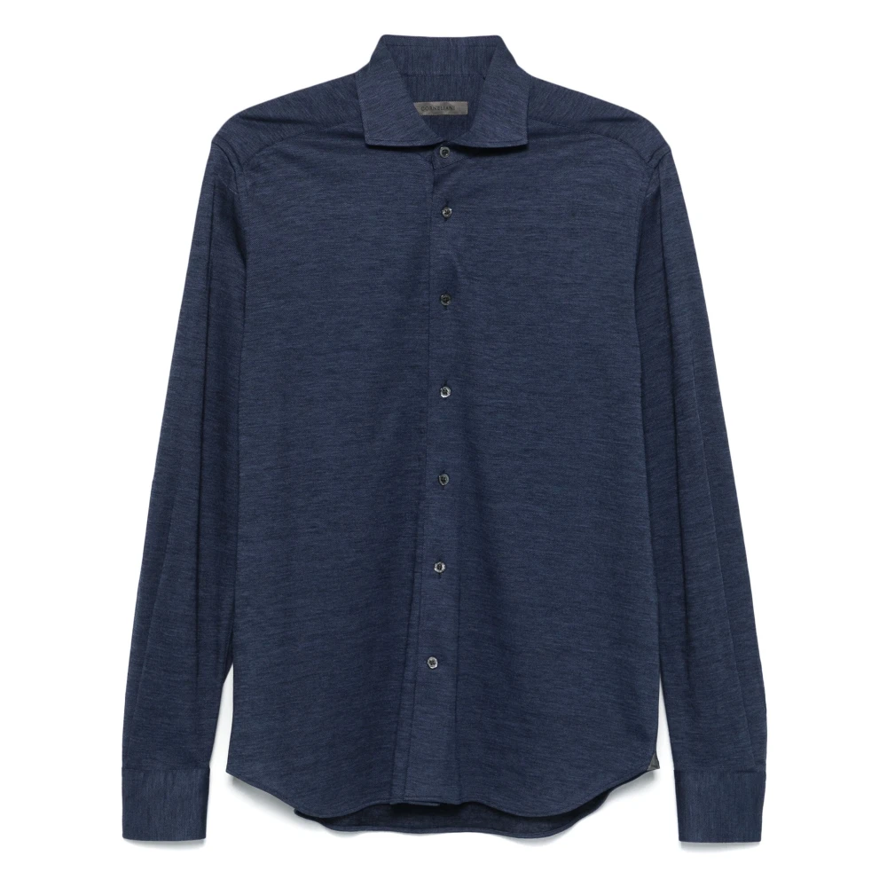 Corneliani Wol Lyocell Shirt Klassieke Stijl Blue Heren