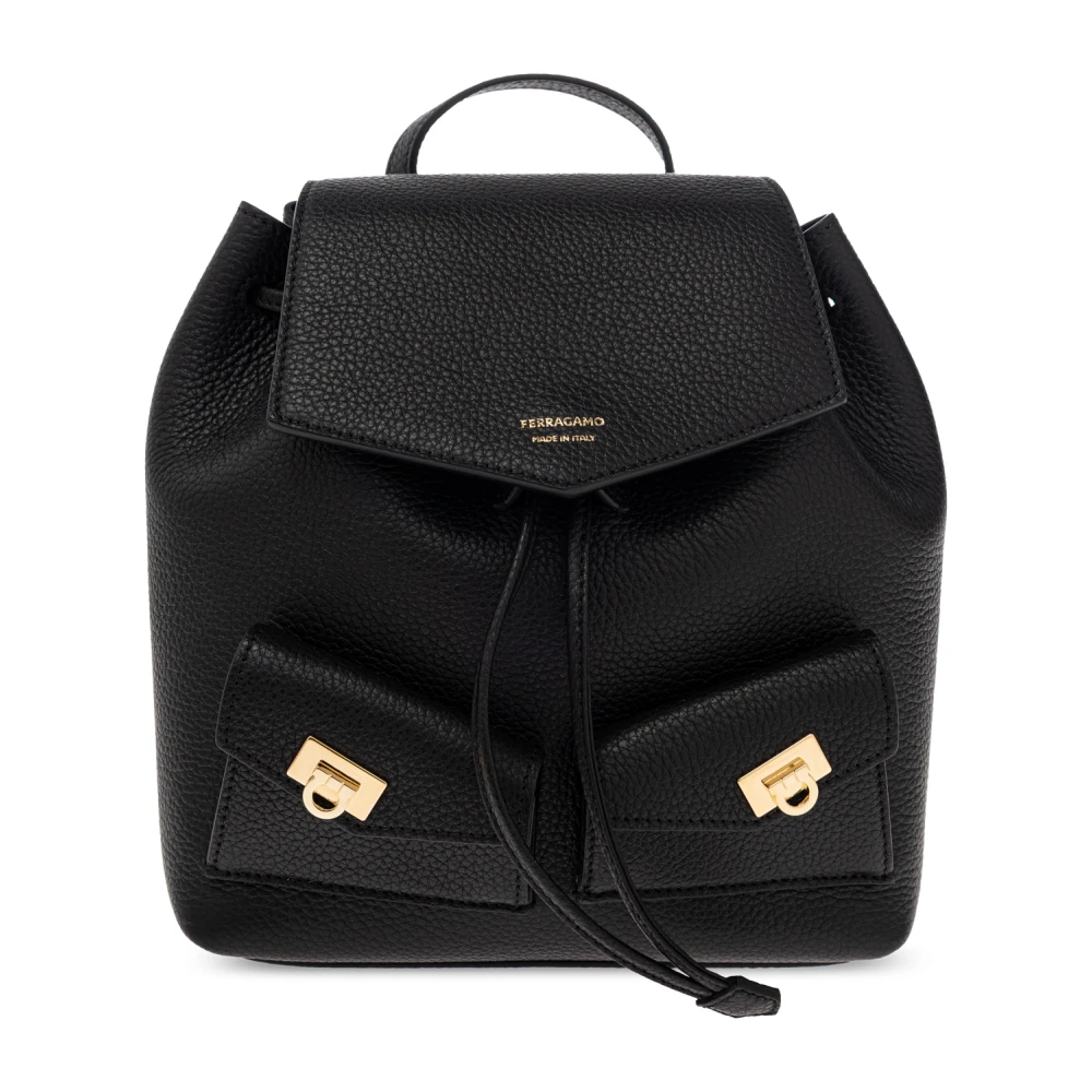 Ferragamo Leather Backpack - Female - Backpacks - Black - One Size - Bags