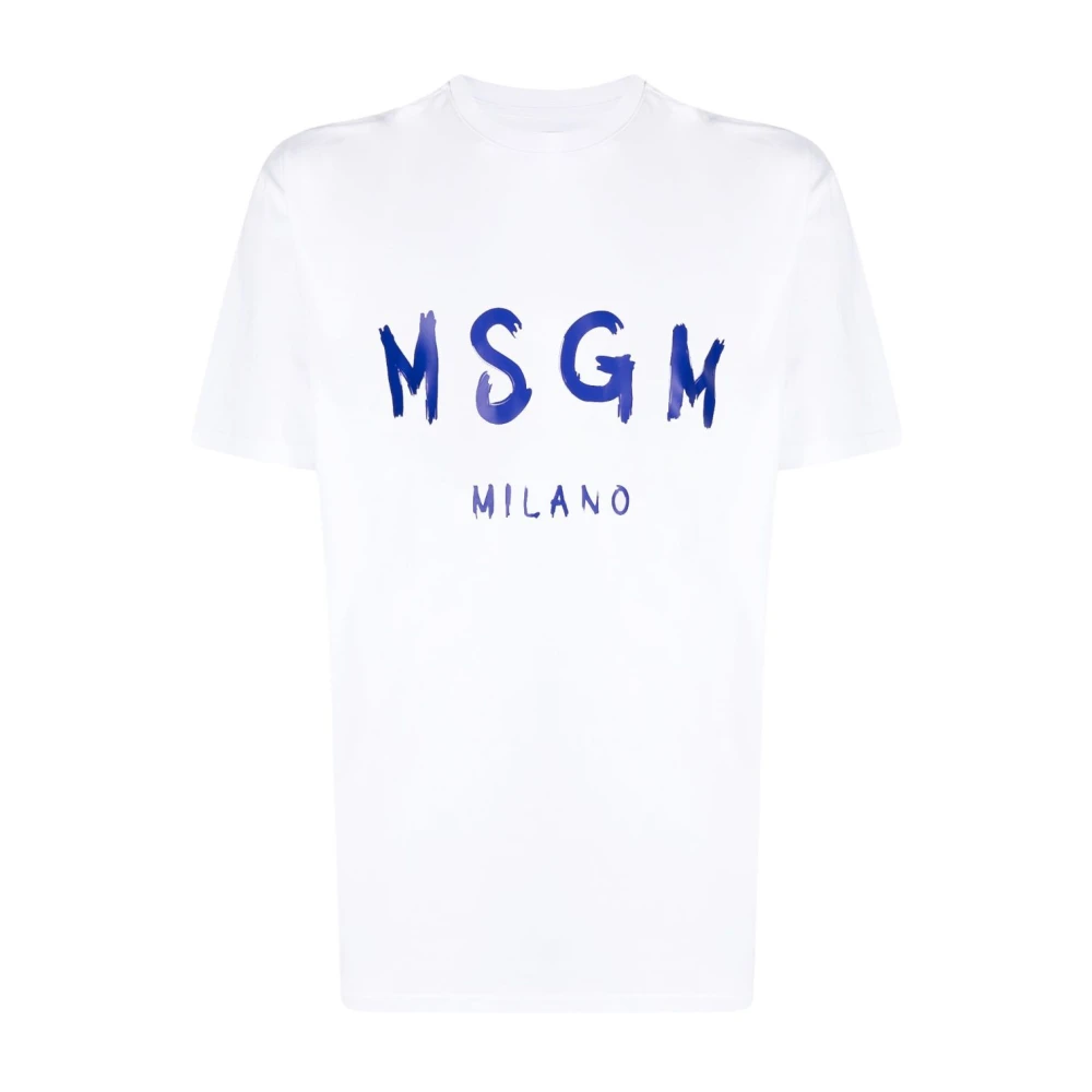 Msgm Men's White Logo Print Cotton T-Shirt - T-Shirts - L - Tops