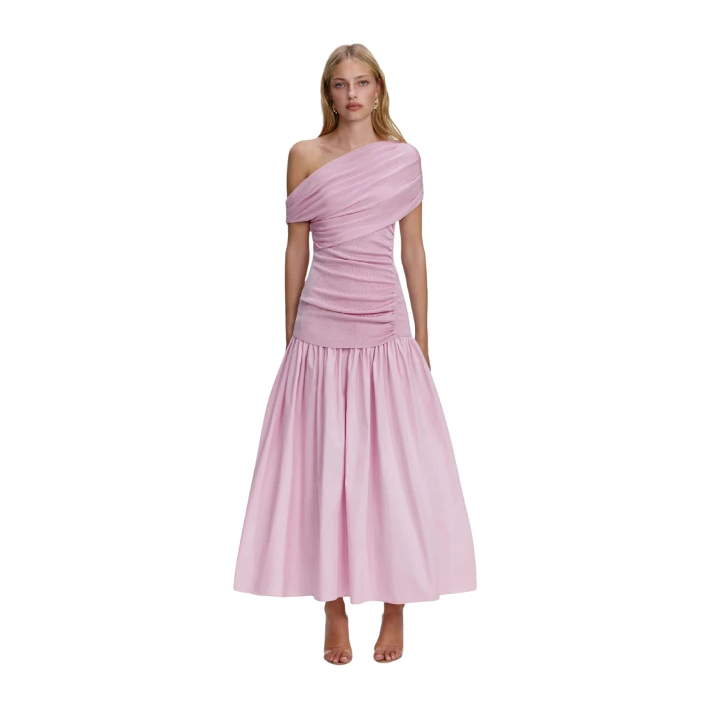 Self Portrait Women's Pink Asymmetric Draped Midi Dress - Gowns - M - Dresses