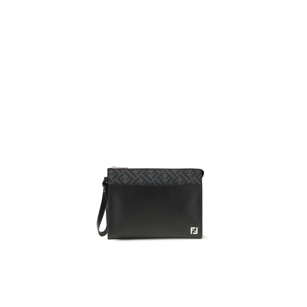 Fendi Mannelijk Zwart Tassen, Heren, One Size, Iconische Monogram Leren Pouch