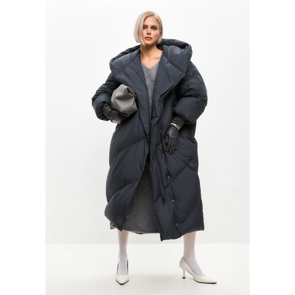 Cesare Gaspari Oversized Hood Quilted Puffer Coat Grijs Gray Dames