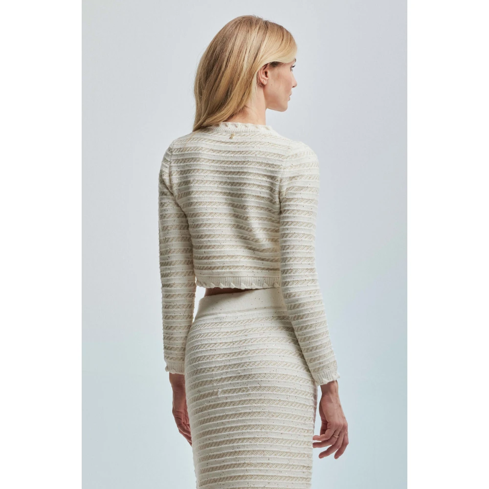Kocca Gestreepte Juweelknoop Vest White Dames