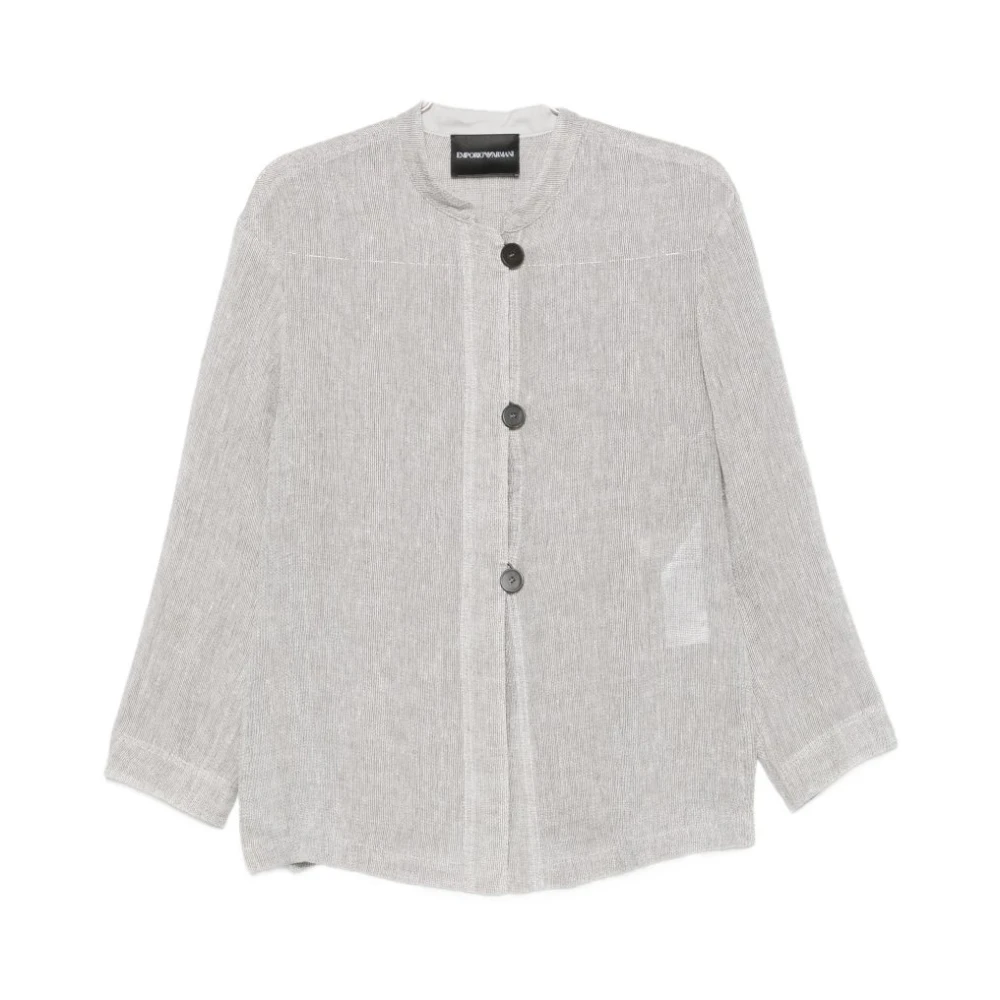 Emporio Armani Women's Gray Textured Band-Collar Jacket
