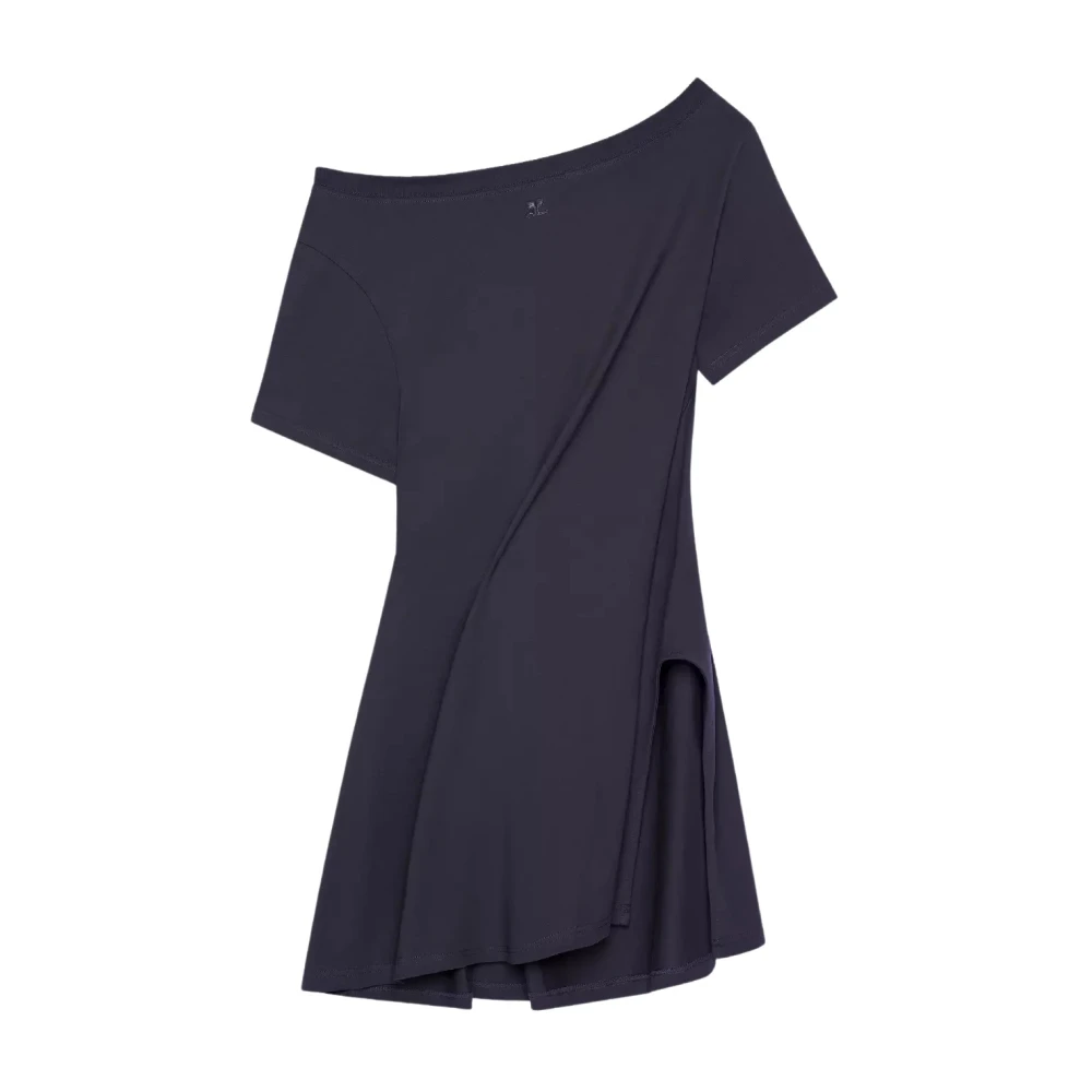 Courrèges Zwarte Katoenen Boothals Jurk met Split Black Dames