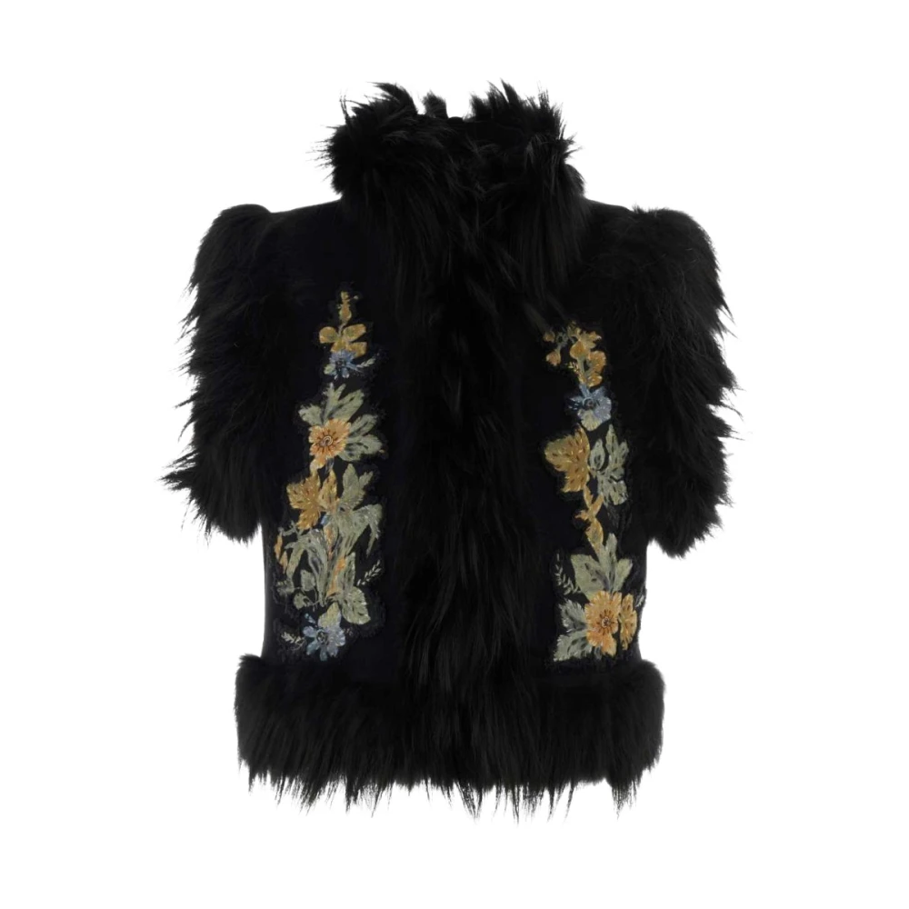 FENDI | Black wool vest with embroidery and fox fur trims | Women | 42 - Image 4