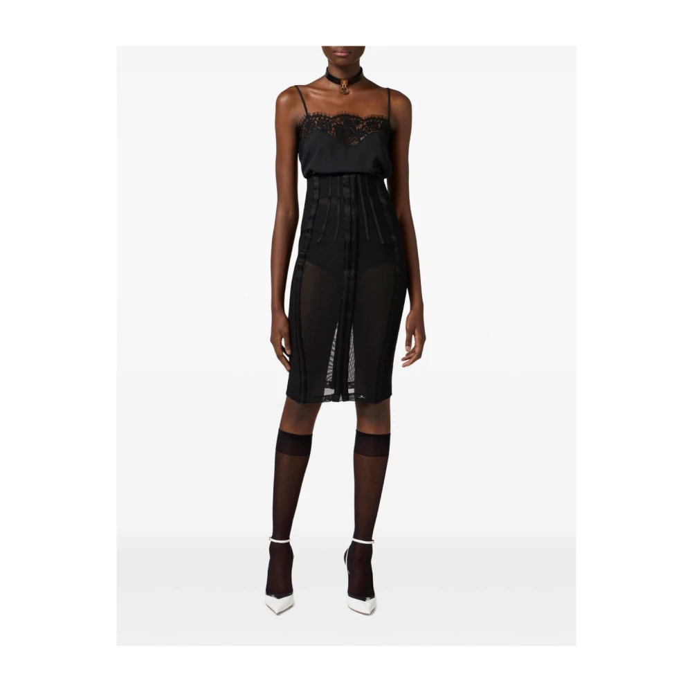 Elisabetta Franchi Zwarte tule lange rok slim fit Black Dames