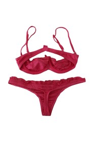 Dark Pink Cotton Lace Trim Two Piece Underwear