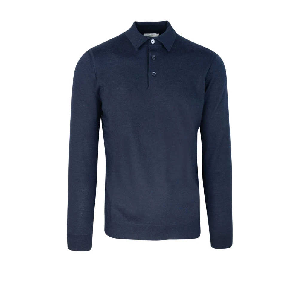 Paolo Pecora Blauwe Polo Regular Fit 100% Scheerwol Blue Heren