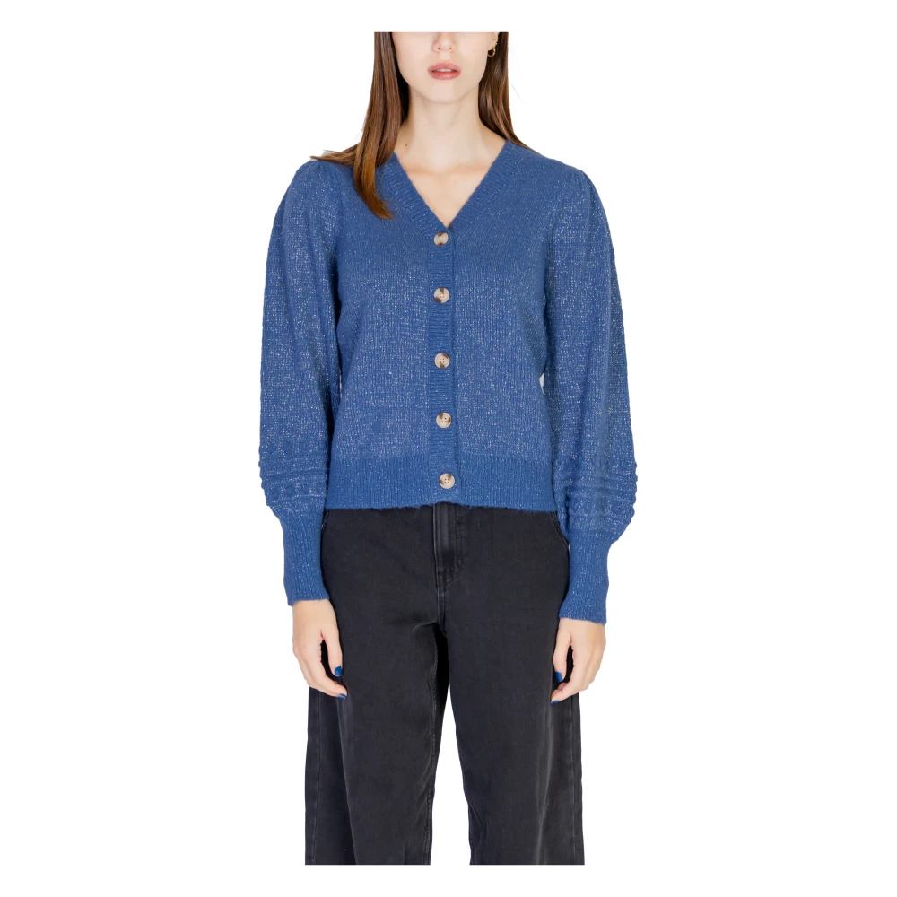 Vila Blå V-Neck Button-Up Cardigan Blue, Dam