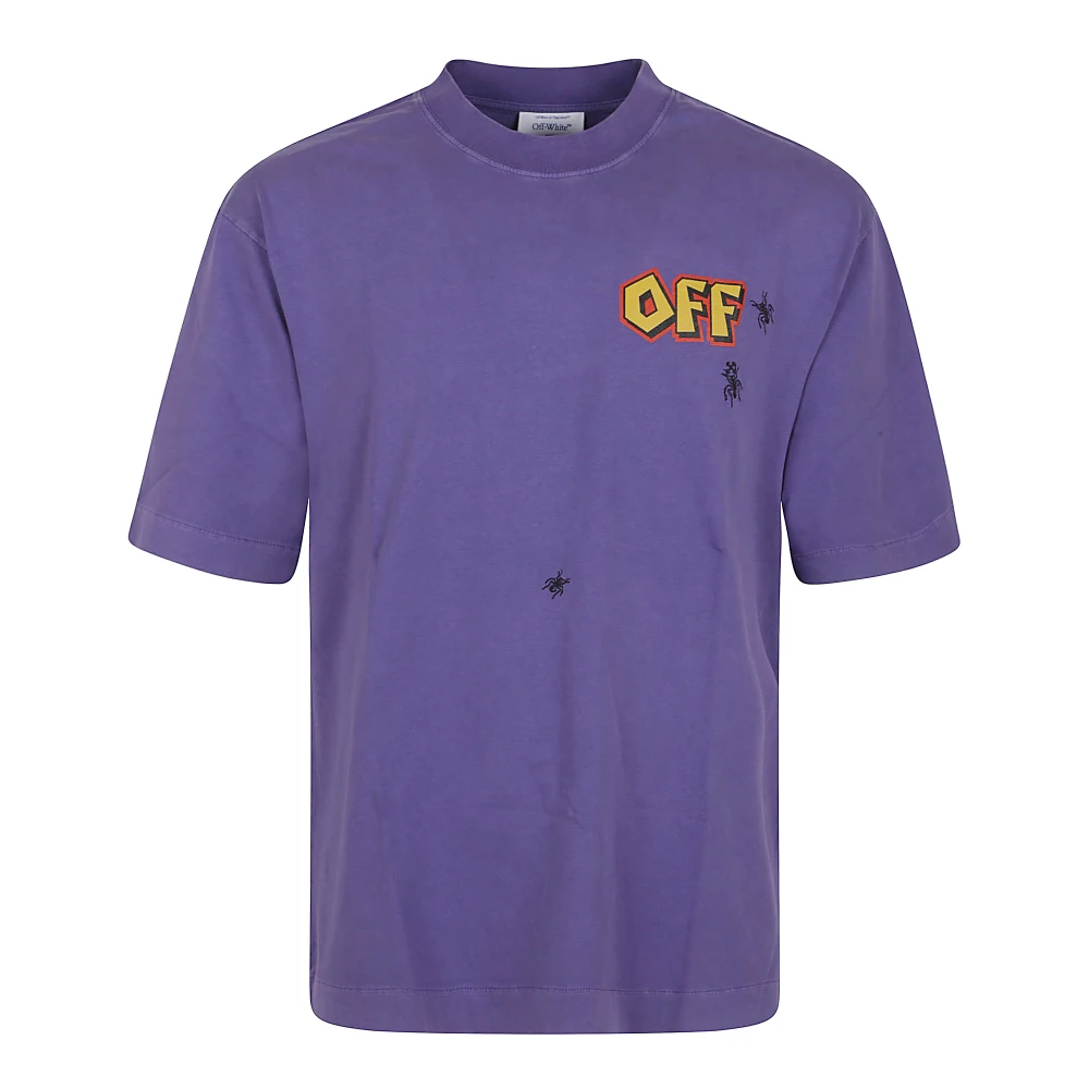 Off White Blauw Crew Neck Logo Print T-Shirt Purple Heren