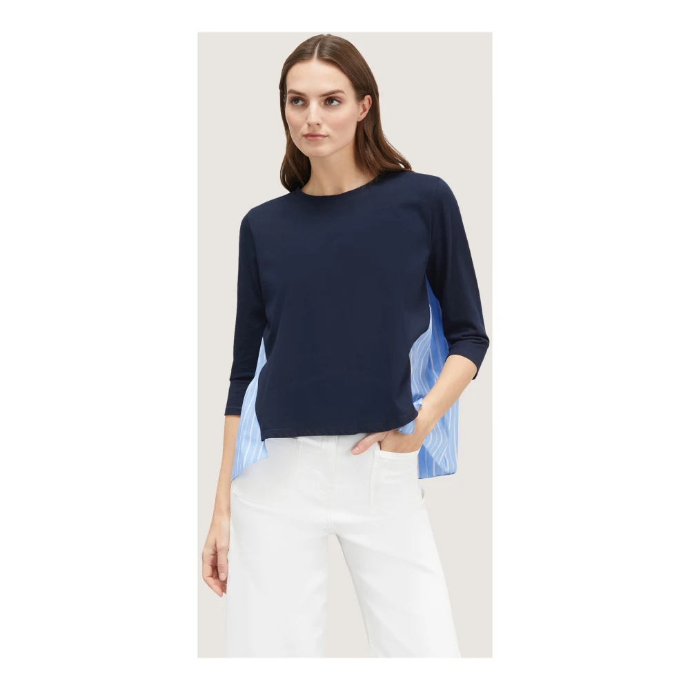 Motivi Gestreept Popeline Inzet T-Shirt Blue Dames