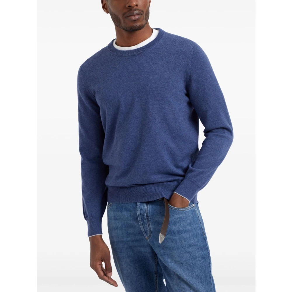 BRUNELLO CUCINELLI Blauwe Cashmere Crew Neck Sweater Blue Heren