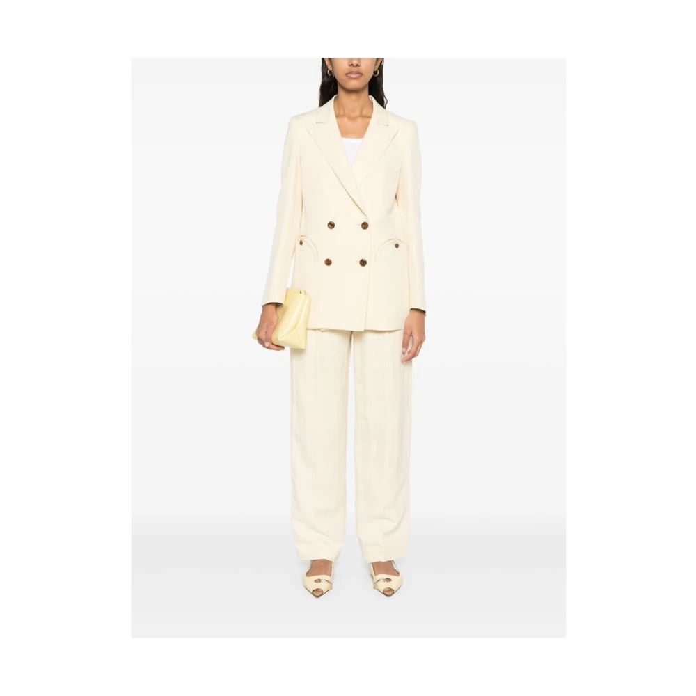 Blazé Milano Beige Double-Breasted Jas met Zakken Beige Dames