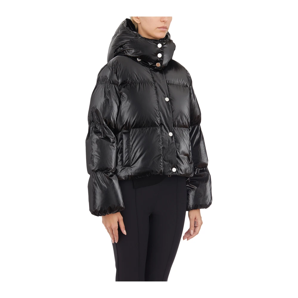 Elisabetta Franchi Korte Metallic Gewatteerde Jas Black Dames
