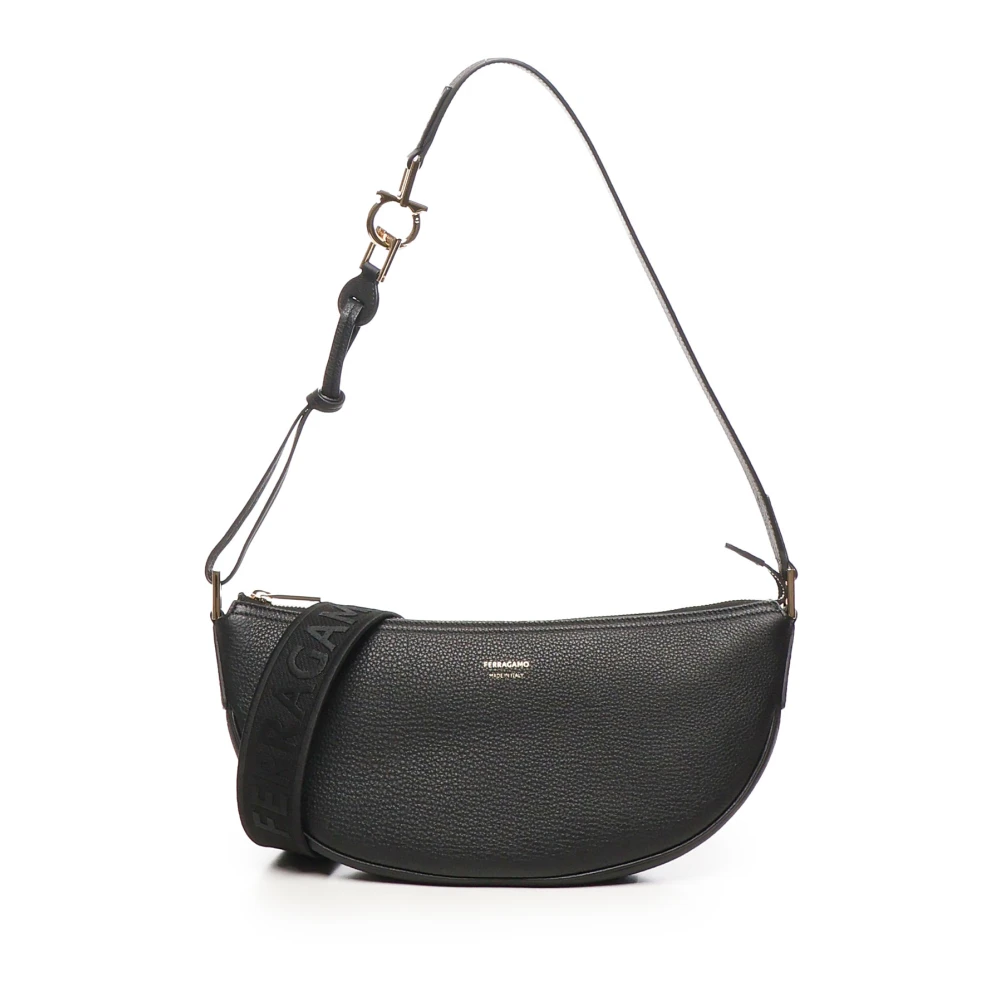Salvatore Ferragamo Zwarte leren schoudertas met rits Black Dames