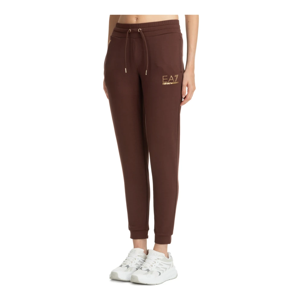 Emporio Armani EA7 Elastische taille joggers met logo Brown Dames
